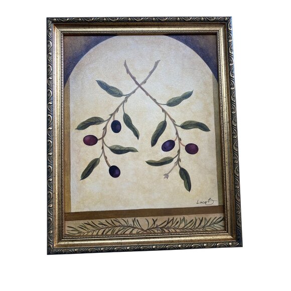 Framed Gold Olive Branch Wall Art Signed By Lace B - Picture 1 of 7